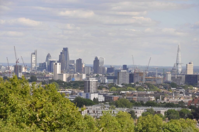 We are looking from Parliament Hill towards the City of London with the impressing Skyscrapers like the "Mobile Phone"